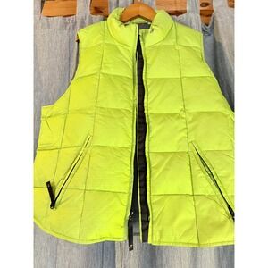 Venezia Jeans Puffer Vest Neon Yellow Quilted Full Zip Stand Collar Padded